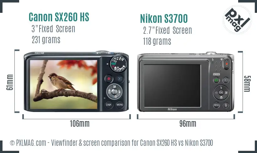 Canon SX260 HS vs Nikon S3700 Screen and Viewfinder comparison