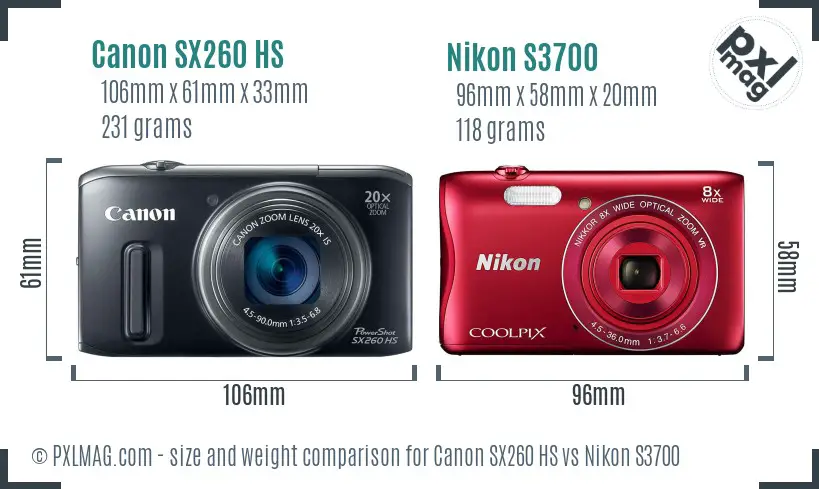 Canon SX260 HS vs Nikon S3700 size comparison