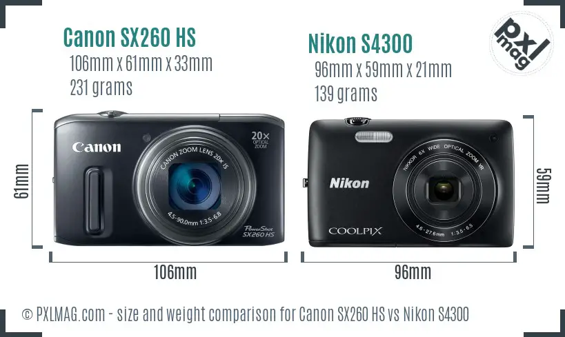 Canon SX260 HS vs Nikon S4300 size comparison