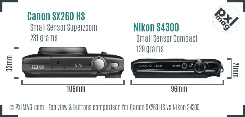 Canon SX260 HS vs Nikon S4300 top view buttons comparison