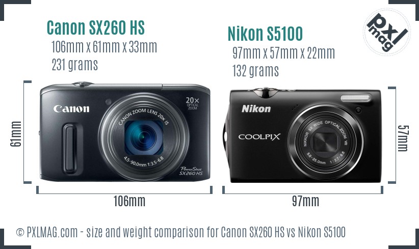 Canon SX260 HS vs Nikon S5100 size comparison