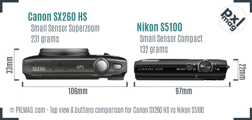 Canon SX260 HS vs Nikon S5100 top view buttons comparison