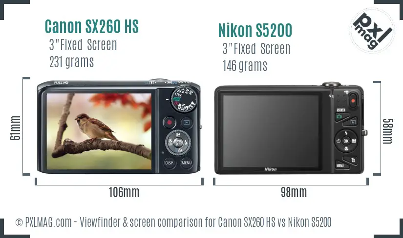Canon SX260 HS vs Nikon S5200 Screen and Viewfinder comparison