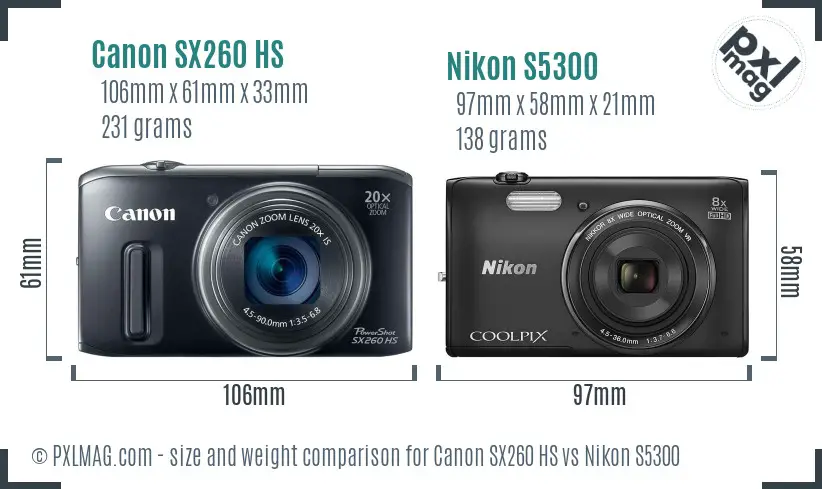 Canon SX260 HS vs Nikon S5300 size comparison