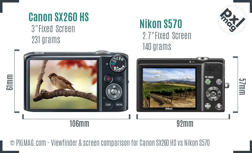 Canon SX260 HS vs Nikon S570 Screen and Viewfinder comparison