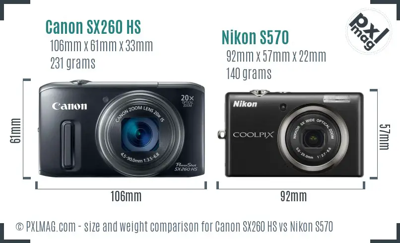 Canon SX260 HS vs Nikon S570 size comparison