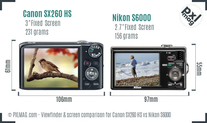 Canon SX260 HS vs Nikon S6000 Screen and Viewfinder comparison