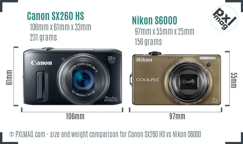 Canon SX260 HS vs Nikon S6000 size comparison