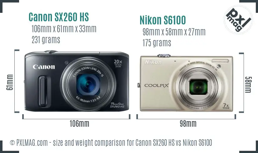 Canon SX260 HS vs Nikon S6100 size comparison Canon SX260 HS vs Nikon S6100 size comparison