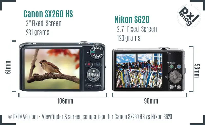Canon SX260 HS vs Nikon S620 Screen and Viewfinder comparison