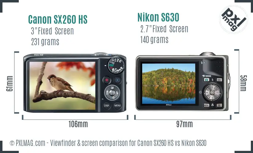 Canon SX260 HS vs Nikon S630 Screen and Viewfinder comparison Canon SX260 HS vs Nikon S630 Screen and Viewfinder comparison