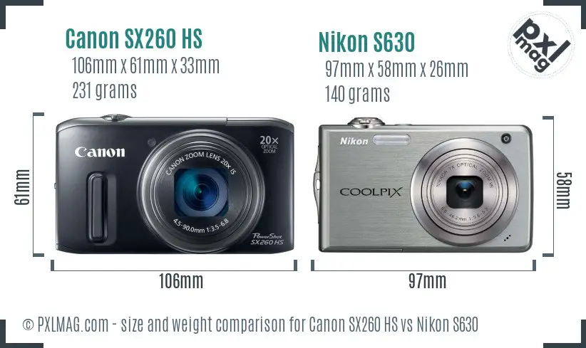 Canon SX260 HS vs Nikon S630 size comparison Canon SX260 HS vs Nikon S630 size comparison