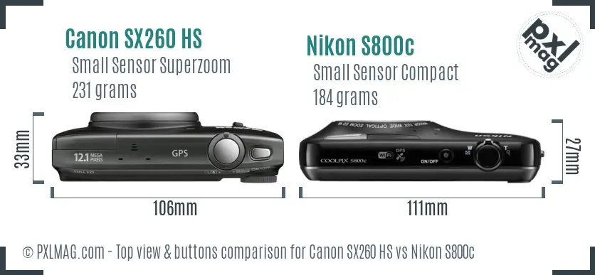 Canon SX260 HS vs Nikon S800c top view buttons comparison