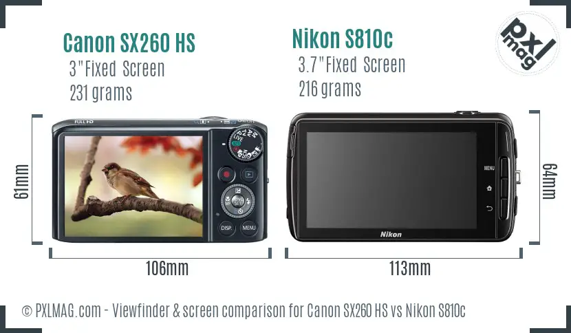 Canon SX260 HS vs Nikon S810c Screen and Viewfinder comparison