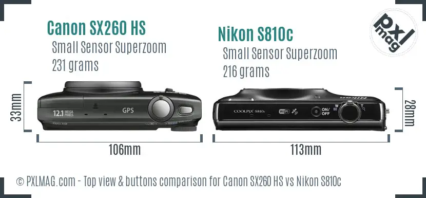 Canon SX260 HS vs Nikon S810c top view buttons comparison