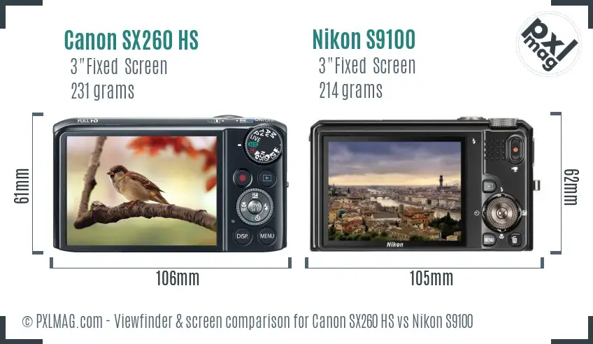 Canon SX260 HS vs Nikon S9100 Screen and Viewfinder comparison