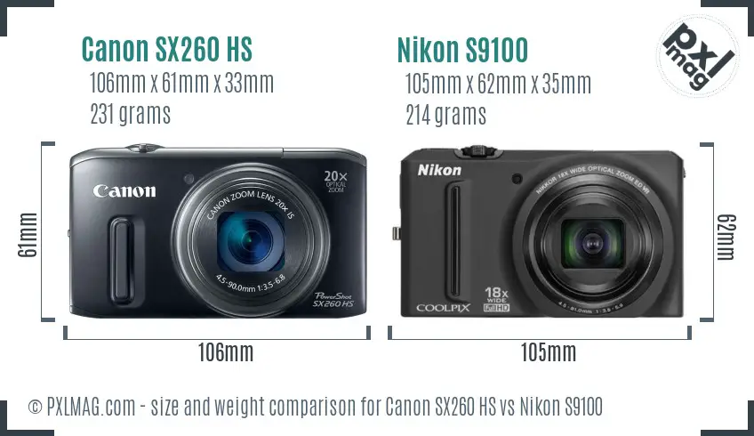 Canon SX260 HS vs Nikon S9100 size comparison