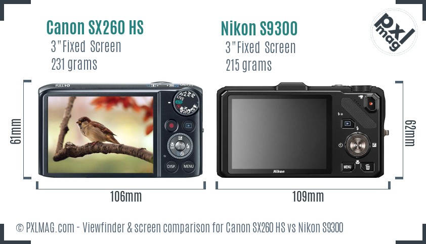 Canon SX260 HS vs Nikon S9300 Screen and Viewfinder comparison