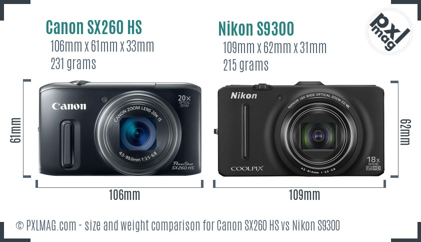 Canon SX260 HS vs Nikon S9300 size comparison