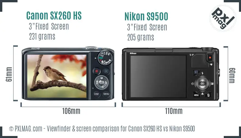 Canon SX260 HS vs Nikon S9500 Screen and Viewfinder comparison