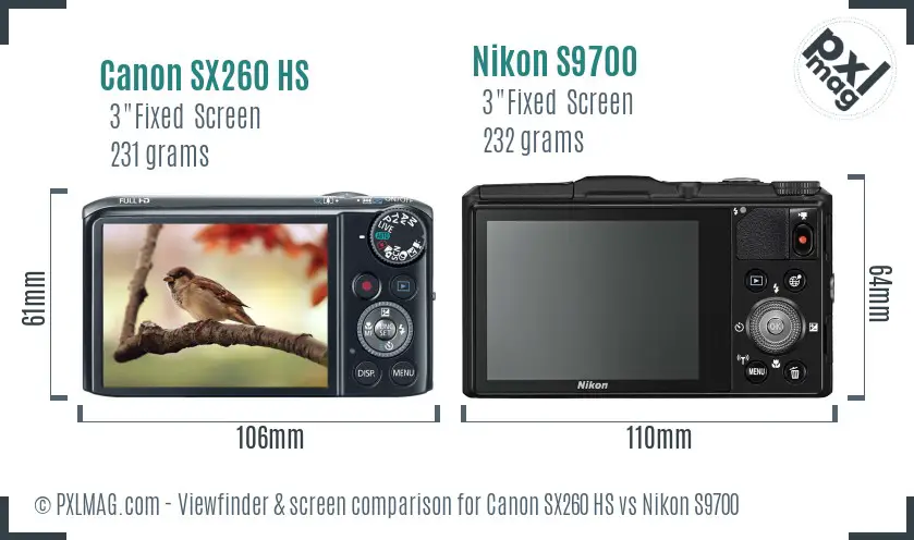 Canon SX260 HS vs Nikon S9700 Screen and Viewfinder comparison