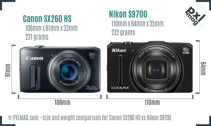 Canon SX260 HS vs Nikon S9700 size comparison