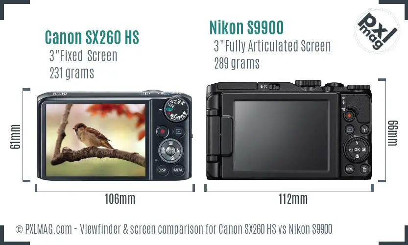 Canon SX260 HS vs Nikon S9900 Screen and Viewfinder comparison