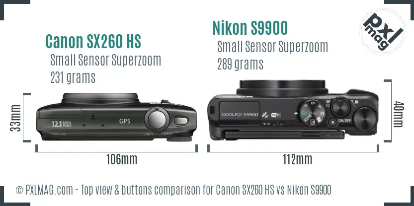 Canon SX260 HS vs Nikon S9900 top view buttons comparison