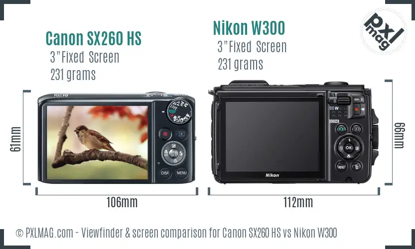 Canon SX260 HS vs Nikon W300 Screen and Viewfinder comparison