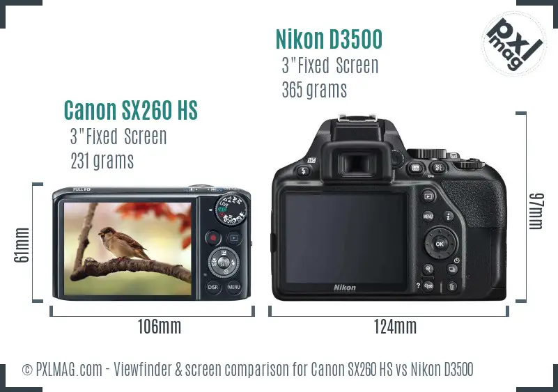 Canon SX260 HS vs Nikon D3500 Screen and Viewfinder comparison