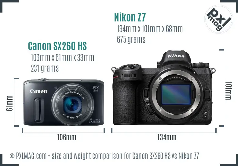 Canon SX260 HS vs Nikon Z7 size comparison