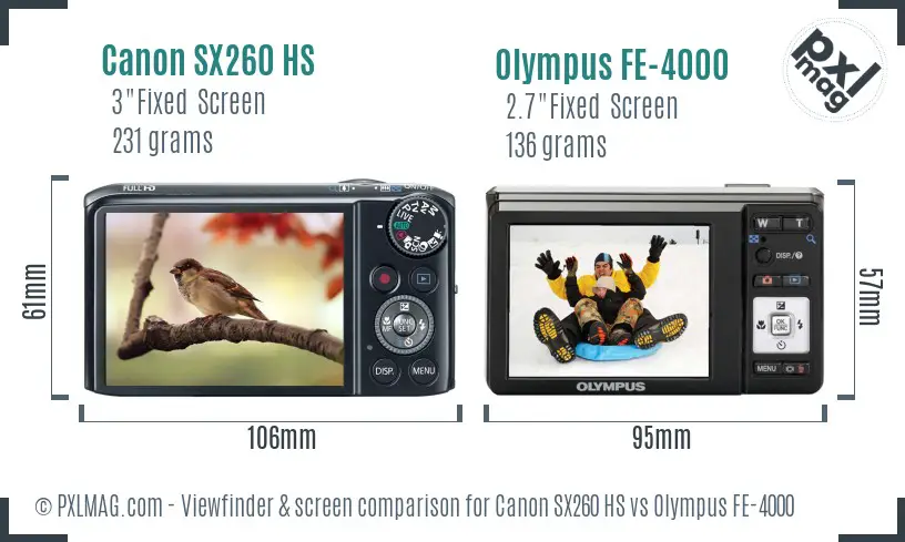 Canon SX260 HS vs Olympus FE-4000 Screen and Viewfinder comparison