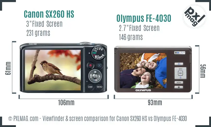 Canon SX260 HS vs Olympus FE-4030 Screen and Viewfinder comparison