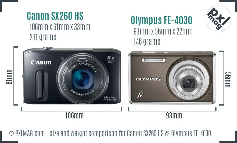 Canon SX260 HS vs Olympus FE-4030 size comparison