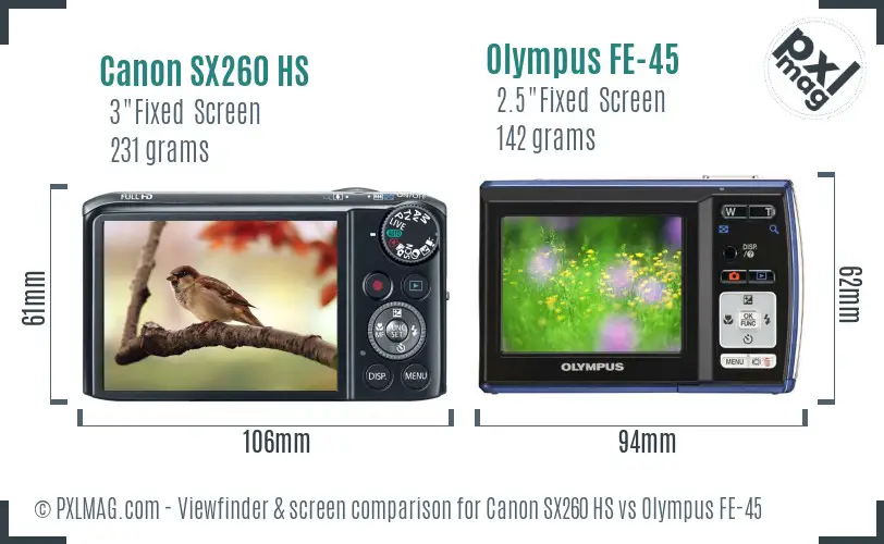 Canon SX260 HS vs Olympus FE-45 Screen and Viewfinder comparison