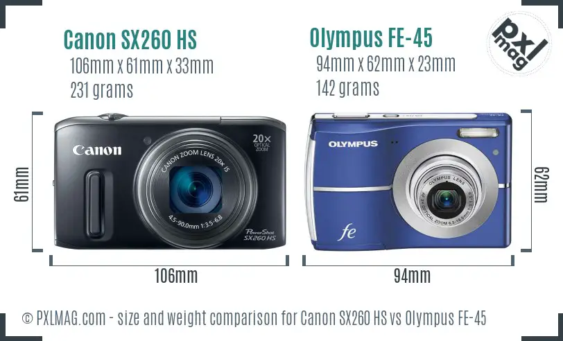 Canon SX260 HS vs Olympus FE-45 size comparison