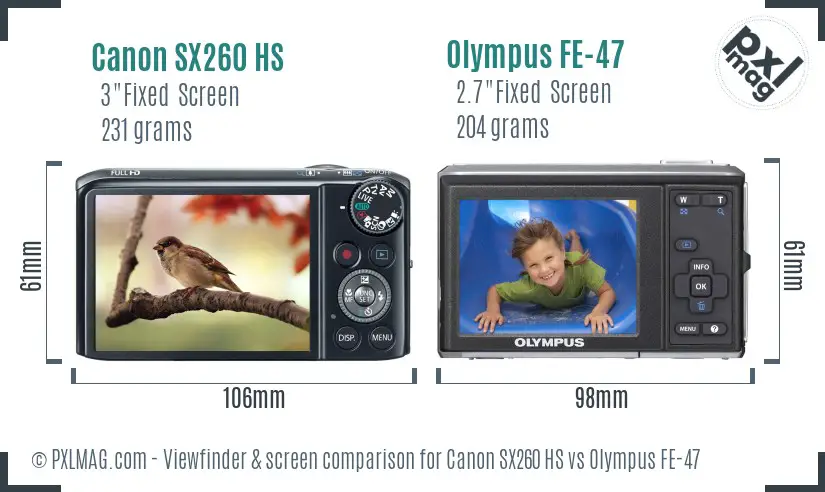 Canon SX260 HS vs Olympus FE-47 Screen and Viewfinder comparison