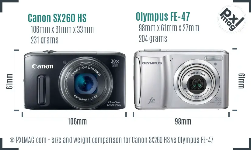 Canon SX260 HS vs Olympus FE-47 size comparison