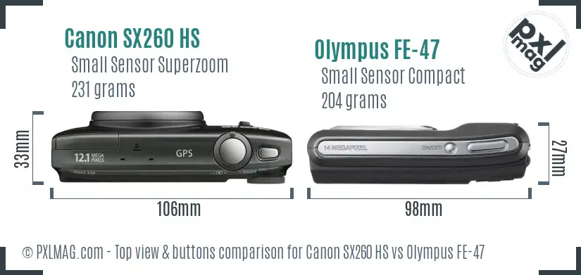 Canon SX260 HS vs Olympus FE-47 top view buttons comparison