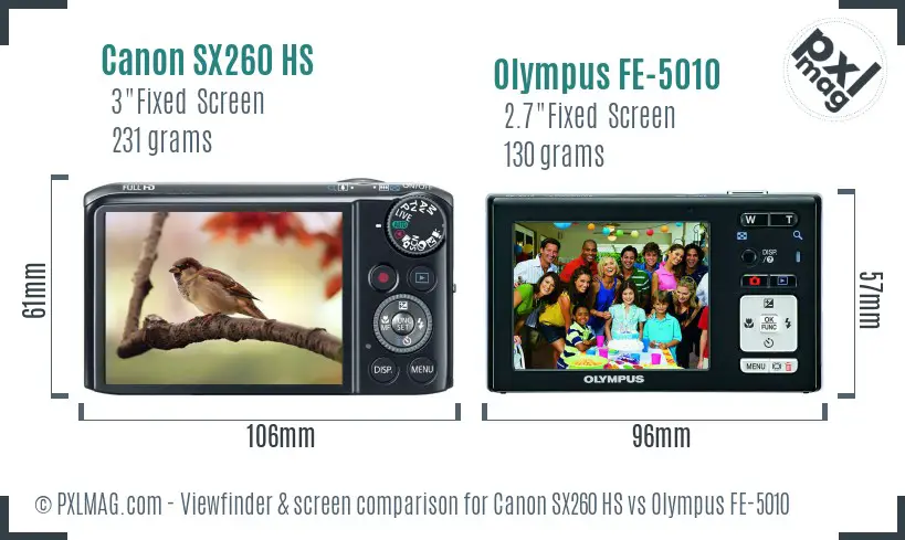 Canon SX260 HS vs Olympus FE-5010 Screen and Viewfinder comparison