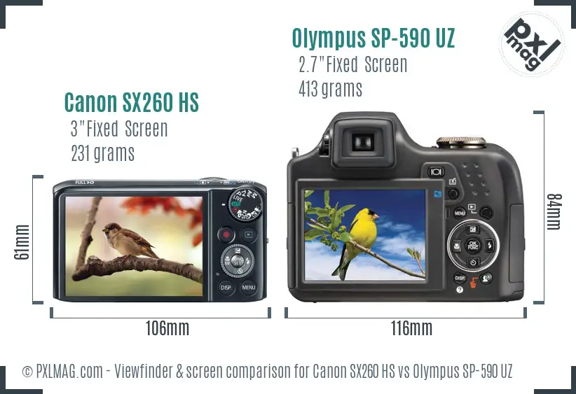 Canon SX260 HS vs Olympus SP-590 UZ Screen and Viewfinder comparison