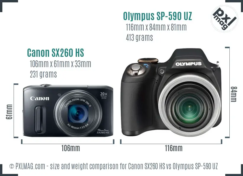 Canon SX260 HS vs Olympus SP-590 UZ size comparison