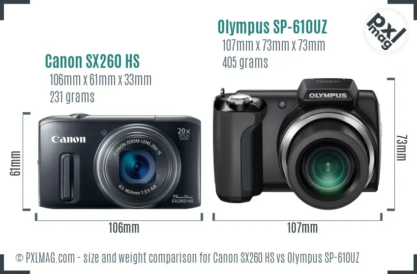 Canon SX260 HS vs Olympus SP-610UZ size comparison