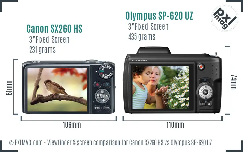 Canon SX260 HS vs Olympus SP-620 UZ Screen and Viewfinder comparison