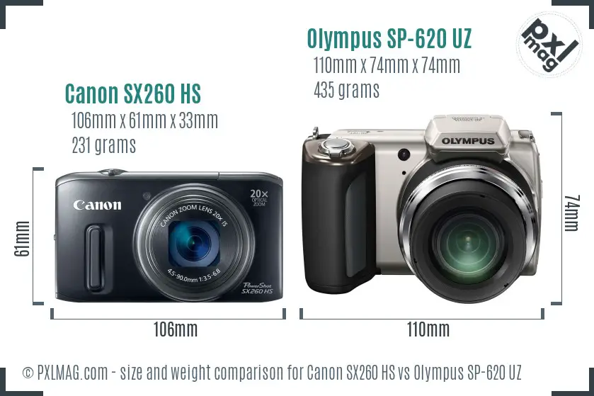 Canon SX260 HS vs Olympus SP-620 UZ size comparison