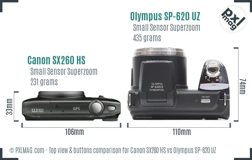 Canon SX260 HS vs Olympus SP-620 UZ top view buttons comparison