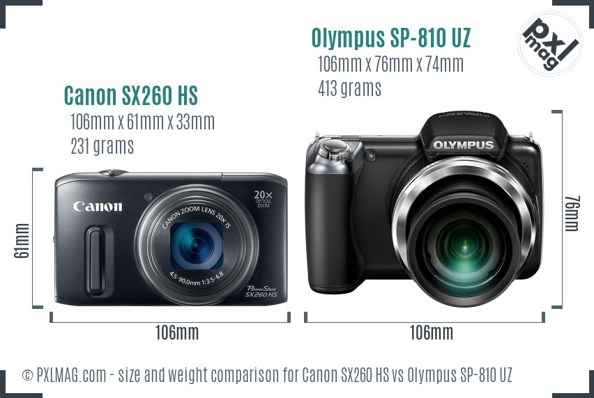 Canon SX260 HS vs Olympus SP-810 UZ size comparison