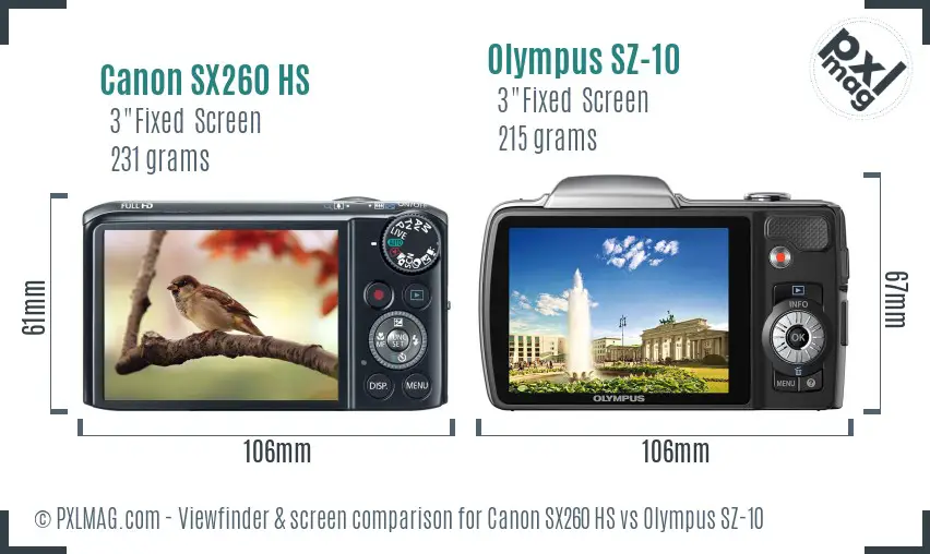 Canon SX260 HS vs Olympus SZ-10 Screen and Viewfinder comparison