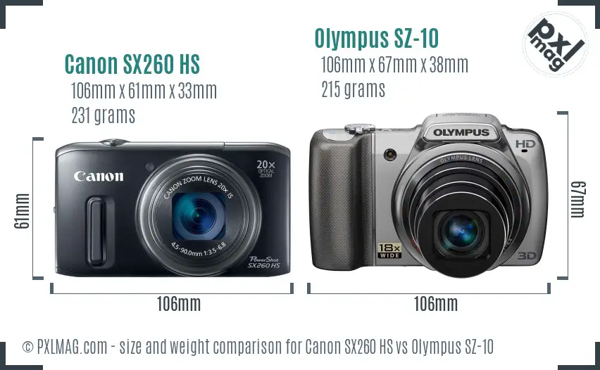 Canon SX260 HS vs Olympus SZ-10 size comparison