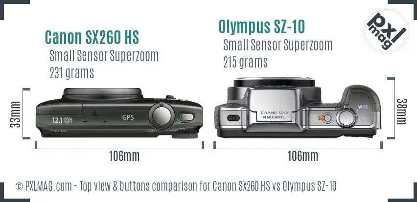 Canon SX260 HS vs Olympus SZ-10 top view buttons comparison